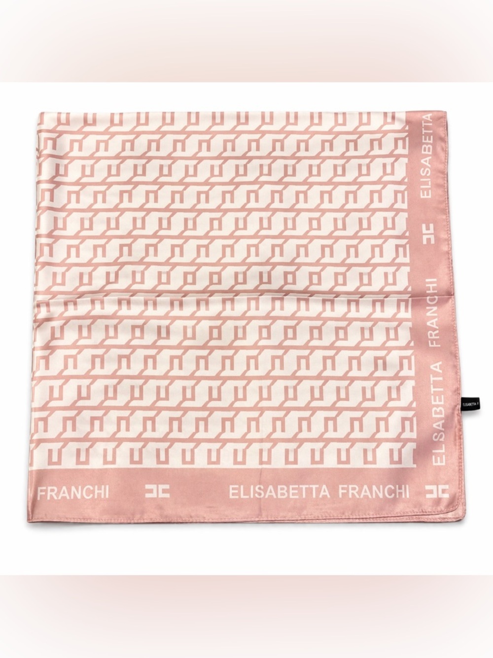 Elisabetta Franchi square print light pink silky twill scarf 35x35in‼️LAST ONE